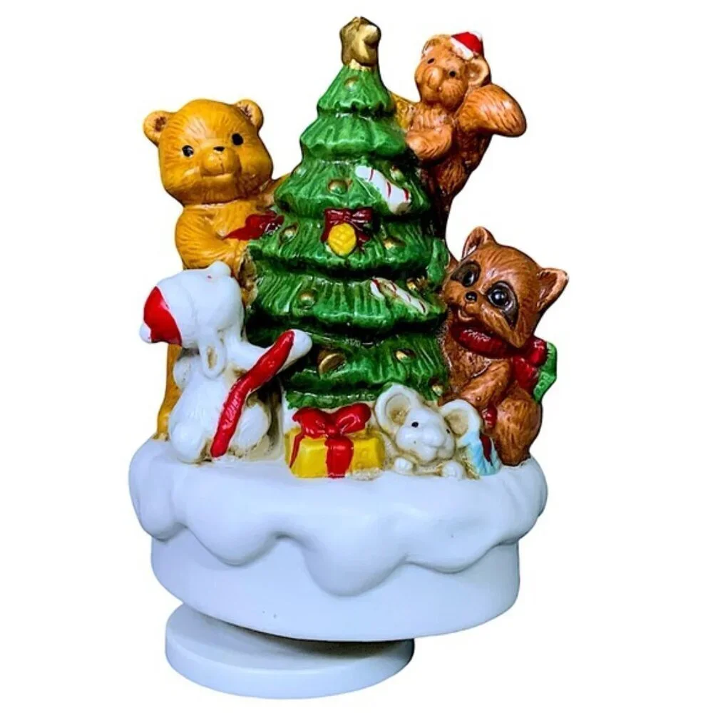 Vintage Music Box Forest Friends Rotating Figurine By Christmas Around The World